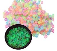 JIHUOO 100 Pcs Glow in The Dark Acrylic Beads Plastic Cube Letter Beads Small Square Alphabet Beads Cute Letter Charms Bracelet Making Beads