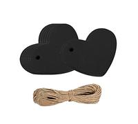 JIHUOO 100 Pcs Paper Heart Gift Tags Valentines Day Name Tags Wedding Favor Tags Present Wrapping Tags Tags with 10m Jute Twine Black