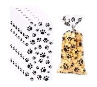 JIHUOO 100 Pcs Paw Printed Treat Bags Pet Themed Gift Bags Clear Gift Wrap Cellophane Bags Plastic Candy Cookie Bags Party Favor Bags Plastic Goodie Storage Bags with Twist Ties Black