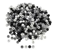 JIHUOO 1000 Pcs 6 x 9mm Round Acrylic Pony Beads Big Hole Hair Braid Beads Large Hole Plastic Barrel Beads Friendship Bracelet Beads Small Loose Spacer Beads Black White Grey