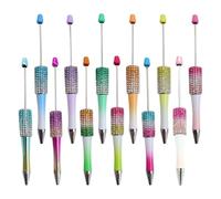 JIHUOO 12 Pcs Bling Rhinestones Beadable Ballpoint Pens Diamond DIY Beaded Pens Handmade Plastic Bead Pens Glitter Beadable Pen Blanks Crystal Black Ink Pens Cute Journaling Pens Gradient Color