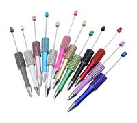 JIHUOO 12 Pcs Bling Rhinestones Beadable Ballpoint Pens Diamond DIY Beaded Pens Handmade Plastic Bead Pens Glitter Beadable Pen Blanks Crystal Black Ink Pens Cute Journaling Pens Solid Color