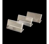 JIHUOO 15 Pcs 2 x 4cm Clear Acrylic Card Display Stands Small Price Tag Stands Plastic Table Sign Holders Table Top Name Card Holders