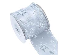 JIHUOO 2.5 Inch Wide Christmas Wired Ribbon Glitter Snowflake Ribbon Sheer Organza Ribbon Gift Wrap Ribbon Xmas Wreath Ribbon Fabric Craft Ribbons Christmas Tree Ribbon Garland Silver