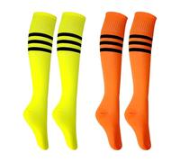 JIHUOO 2 Pairs Striped Knee High Socks - Orange Yellow, Cotton Blend, 35cm Height, Athletic, Tube Socks - 2 Count, Unisex-Adults, Casual Wear, Fashion, Cosplay