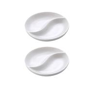 JIHUOO 2 Pcs 3.5 Inch Ceramic Divided Platters Sauce Dipping Plates Soy Sauce Dishes Small Dip Bowls 2 Compartment Serving Bowls for Kitchen Restaurant
