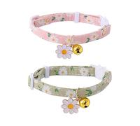 JIHUOO 2 Pcs Breakaway Flower Cat Collar Floral Kitten Collar Cute Adjustable Dog Collar Pet Wedding Collar Small Dog Decorative Collar Puppy Necklace Collar with Bell Pink Green