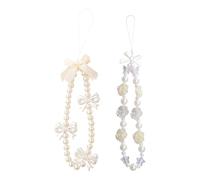 JIHUOO 2 Pcs Butterfly Pearl Charms Phone Strap Flower Beaded Phone Wrist Strap White Bead Cellphone Keychains Handmade Cell Phones Wrist Chain Aesthetic Phone Case Keychain Cute Camera Lanyards