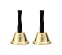 JIHUOO 2 Pcs Handheld Dinner Service Bells Office Desk Hand Call Bells Outdoor Wedding Church Bell Classic Restaurant Bar Ringing Bell Golden
