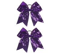 JIHUOO 2 Pcs Large Cheer Hair Bows Big Bow Ponytail Holder Glitter Sequin Hair Ties Bands Cheerleading Ribbon Bows Elastic Teens Sports Hair Ties Purple
