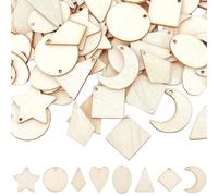 JIHUOO 200 Pcs 8 Styles Undyed Wood Pendants Natural Wood Earring Blanks Jewelry Making Charms Small Star Moon Shapes Mini Wooden Christmas Ornaments Unfinished Wood Embellishments