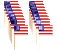 JIHUOO 200 Pcs Small American Flag Cupcake Toppers 4th of July Cake Toppers US Flag Cocktail Picks USA Flag Toothpicks Red White and Blue Cupcake Toppers Independence Day Cake Decorations