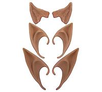 JIHUOO 3 Pairs Fairy Pixie Elf Ears Halloween Cosplay Elf Ears Soft Pointed Ears Tips Anime Party Dress Up Costume Masquerade Accessories Dark Brown