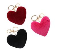 JIHUOO 3 Pcs Heart Pom Pom Keychains Faux Fur Pom Pom Key Chain Ring Cute Bag Charms Puff Ball Keychain Fluffy Backpack Charms for Girls Women Black burgundy hot pink