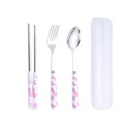 JIHUOO 3 Pcs Outdoor Flatware Set with Case Cow Print Cow Print Fork Spoon Chopsticks Travel Camping Cutlery Set Lunch Box Utensils Tableware Dinnerware Pink