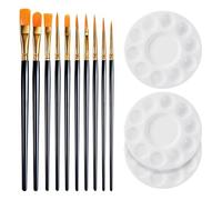 JIHUOO 3 Pcs Round Paint Tray Palettes and 10 Pcs Acrylic Paint Brushes Plastic Paint Palettes Pallets Art Paintbrushes Nylon Hair Painting Brushes for Acrylic Oil Watercolor