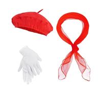 JIHUOO 3 Pcs Women's 1950s Mime Costume Set French Beret Hat Chiffon Scarf and White Gloves Ladies 50s Costume Accessories Fancy Dress Up for Cosplay Carnival Red