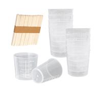 JIHUOO 30 Pcs 60ml 2oz Plastic Graduated Measuring Cups Small Clear Mixing Cups for Epoxy Resin Painting Mixing Cups with 50 Pcs Wooden Stirring Sticks