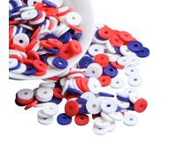 JIHUOO 3000 Pcs 6 mm Red White and Blue Clay Beads 4th of July Beads Independence Day Beads Patriotic Beads Flat Round Polymer Clay Beads