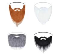JIHUOO 4 Pcs Fake Beards Halloween Costume Beard False Beards Funny Fake Mustache Old Man Mustache Fake Whisker for Adult Kids