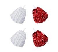 JIHUOO 4 Pcs Metallic Foil Plastic Pom Poms Cheerleader Pom Poms Sports Team Pom Poms Spirit Cheering Pom Poms Cheer Dance Pom Poms Cheerleading Pom Poms with Handle White and Red
