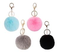 JIHUOO 4 Pcs Pom Pom Ball Keychain Fluffy Ball Keyring Soft Plush Key Ring Furry Keychain Charms Large Fuzzy Ball Key Ring Cute Bag Pendant Handbag Key Chain