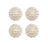 JIHUOO 4 Pcs Sew On Pearl Buttons Decorative Floral Pearl Buttons Round Crystal Button Pearl Embellishments for Dress Coat Decorations White