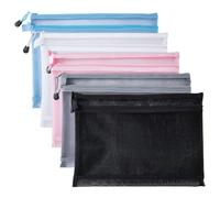 JIHUOO 5 Pcs A4 Nylon Mesh Zipper Bags Zippered Document Pouches File Folder Bags Large Zipper Storage Pouches Document Organizer Bags Folders Home Office Supplies B