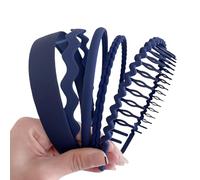 JIHUOO 5 Pcs Plastic Non Slip Headbands, Wide Head Bands, Skinny Hair Bands, Wavy Braided Hairbands, Teeth Comb Headbands, Fashion Hair Accessories for Women and Girls, Navy Blue