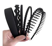 JIHUOO 5 Pcs Plastic Non Slip Headbands, Wide & Skinny, Wavy Braided, Teeth Comb, Fashion Hair Accessories for Women & Girls, Black