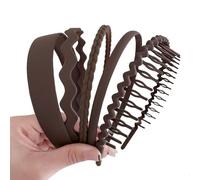 JIHUOO 5 Pcs Plastic Plain Headbands Wide Head Bands Skinny Hair Bands Wavy Braided Hairbands Non Slip Hair Hoops Teeth Comb Headbands Fashion Hair Accessories for Women and Girls Brown