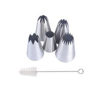 JIHUOO 5 Pcs Stainless Steel Icing Piping Tips Large Round Piping Tips Icing Nozzle Cake Decorating Piping Tips Pastry Piping Nozzles Cupcake Icing Tips with Cleaning Brush
