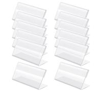 JIHUOO 50 Pcs 4 x 6cm Small Acrylic Sign Display Holders Clear Picture Frame Stands Wedding Table Sign Holders Horizontal Display Stands Tabletop Plastic Sign Holders for Office Store
