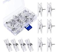 JIHUOO 50 Pcs Clear Photo Clips Plastic Push Pins Clips Tacks Thumbtacks Clothespins Decorative Craft Paper Clips for Cork Boards
