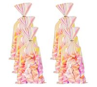 JIHUOO 50 Pcs Iridescent Cellophane Treat Bags Holographic Clear Cello Bags Colorful Plastic Candy Goody Bags Party Favor Bags Small Gift Bags with Ties for Candies Cookies Snacks 15.5 x 30.5 cm