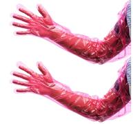 JIHUOO 50 Pcs Long Plastic Gloves Field Dressing Gloves Shoulder Length Gloves Veterinary Cleaning Gloves Full Arm Sleeve Gloves Red