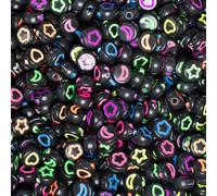 JIHUOO 500 Pcs Flat Round Acrylic Beads Heart Star Pattern Beads Moon Flower Beads Friendship Bracelet Beads Cute Craft Beads Mix Color Beads Necklace Earring Jewelry Making Beads