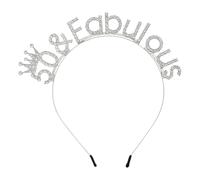 JIHUOO 50th Birthday Headband 50 and Fabulous Headband Rhinestone Birthday Tiara Sparkly Crystal Queen Crown Sparkling Party Headpieces Happy Birthday Party Favor Supplies for Women Silver