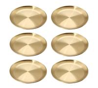 JIHUOO 6 Pcs 5.5 Inch Round Trinket Tray Metal Serving Trays Towel Storage Dish Plate Tea Fruit Trays Cosmetics Jewelry Plate Small Decorative Storage Tray Golden
