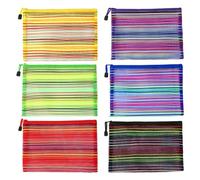 JIHUOO 6 Pcs A4 Plastic Zipper Wallets Rainbow Mesh Pouches with Zip Wallets Zipped Document Folders Colorful Stationery File Storage Holders