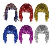 JIHUOO 6 Pcs Foil Tinsel Wigs Fancy Dress Shiny Party Wigs Metallic Costume Cosplay Wigs Colorful Wig for Party Performance Props
