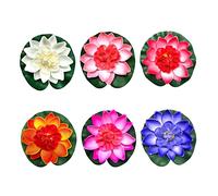 JIHUOO 6 Pcs Large Floating Artificial Lotus with Water Lily Pads - Multi-Color Fish Pond Plants
