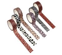 JIHUOO 6 Rolls Animal Print Washi Tape Leopard Cheetah Cows Zebra Masking Tape Decorative Paper Tapes Adhesive Stickers for Scrapbooking Planner Notebooks