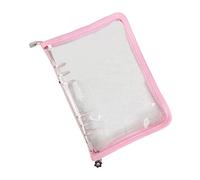JIHUOO A5 6 Ring Binder Cover Transparent PVC Notebook Shell with Zipper Glitter Planner Binder Folders Sparkling Budget Binder for Cash Budget System Pink