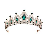 JIHUOO Crystal Rhinestone Tiara Rhinestone Crown Headband Wedding Tiara Headband Birthday Party Princess Crown Bridal Headpiece Tiara Pageant Prom Headwear for Women Girls Golden Green