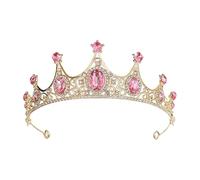 JIHUOO Crystal Tiara Crown Rhinestones Wedding Crown Headband Birthday Princess Tiara Headpiece Pageant Prom Tiaras Crowns Bridal Shower Crown Headdress Shiny Hair Accessories for Women Girls Pink
