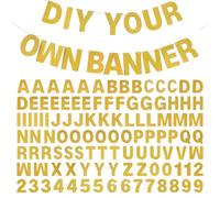 JIHUOO Diy Letter Banner Glitter Customizable Banner Name Sign Personalized Banner Custom Banner Kit Including 107 Pcs Letters Numbers and 18m Rope Birthday Party Decorations Golden