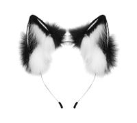 JIHUOO Faux Fur Cat Ears Headband Fox Ear Hair Band Animal Ear Head Band Christmas Costume Hairband Halloween Cosplay Hair Hoop Costume Party Accessories Black