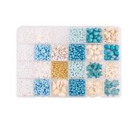JIHUOO Sea Themed Bead Set White Blue Clay Beads Pearl Seed Beads Turquoise Turtle Starfish Beads Vacation Seashell Beads Charms Flat Round Letter Beads Friendship Bracelet Making Beads with String