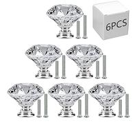 JIIDAA 6 PCS Cabinet Knobs with 2 Sizes Screws, 30mm Drawer Handles Crystal Glass Diamond Shaped cupboards Door Knobs for Dresser Drawers and Kitchen, Bathroom Cabinet, Office